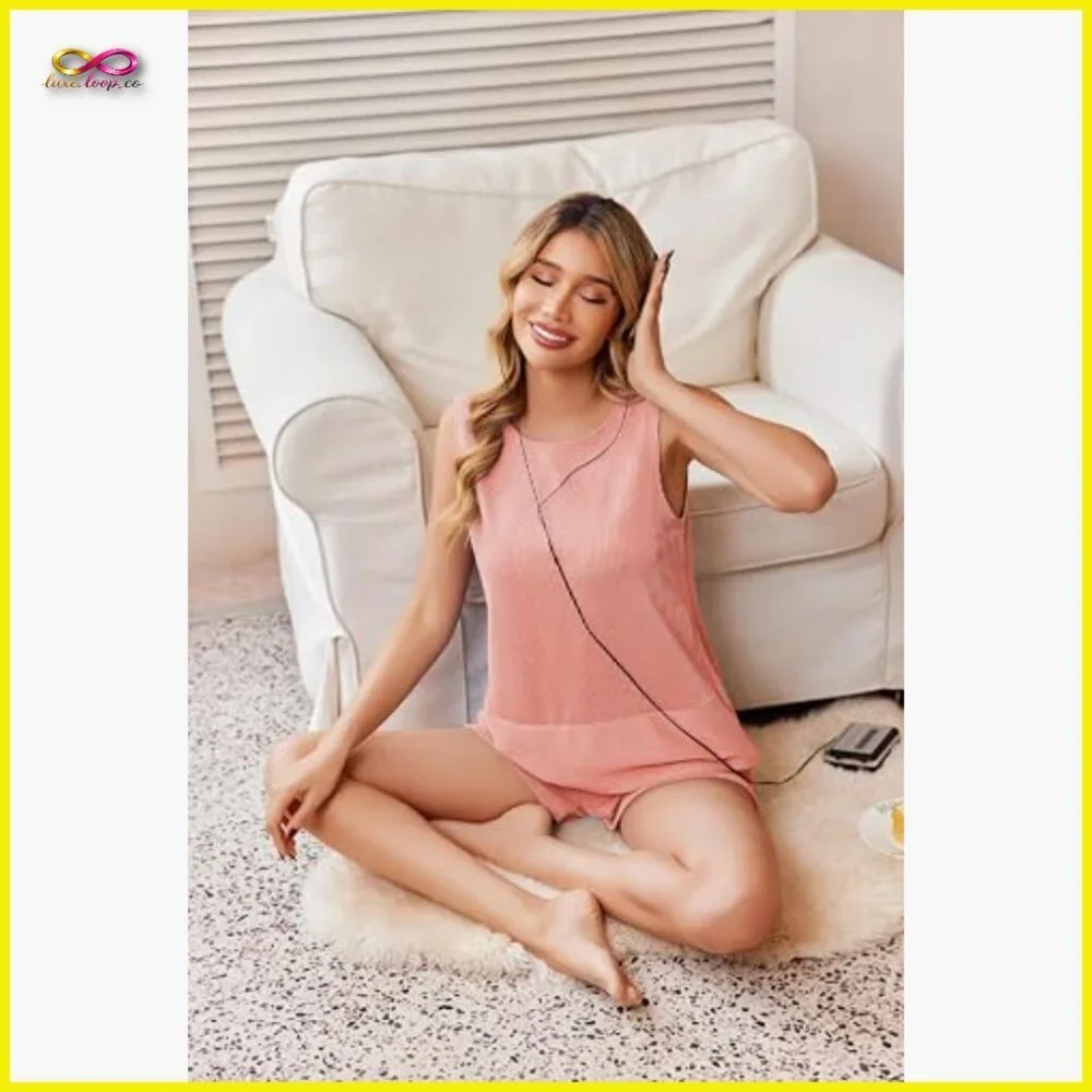 Sleeveless Ribbed Tank Top Matching Shorts Set Lounge Casual Summer Outfit